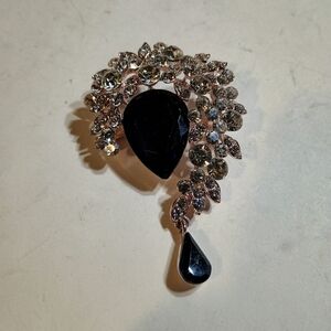 Elegant Black and Silver Toned Women's Brooch